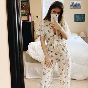 White Floral Tie Front Jumpsuit